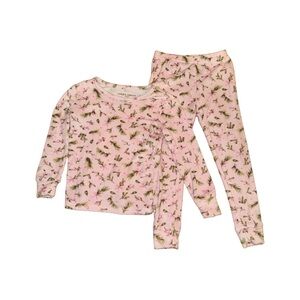 Laura Ashley Pink and Green Christmas Floral Kids Pajama Set, Size 3T